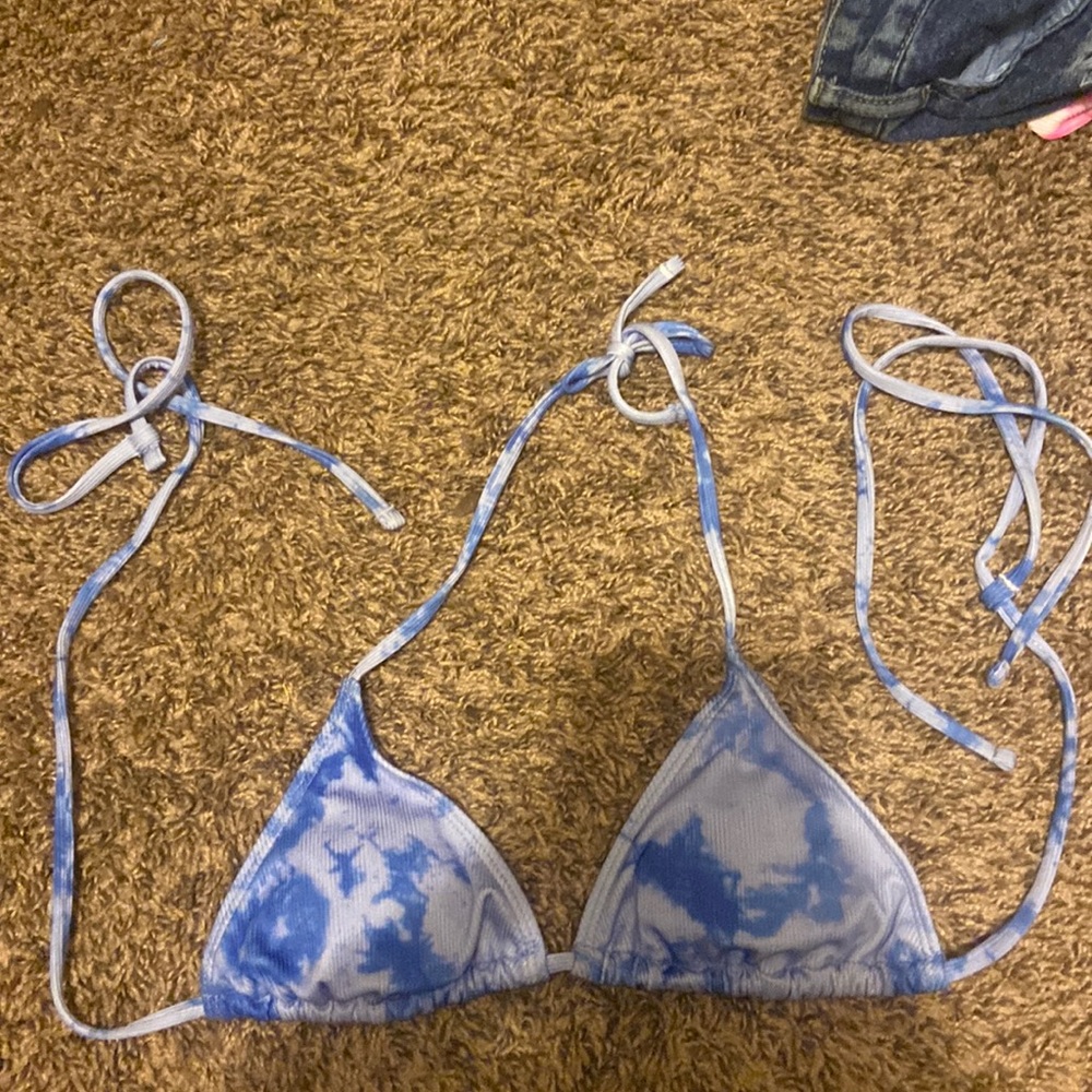 Blue tie-dye bikini top